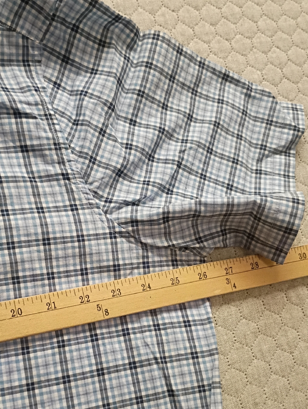 LACOSTE Shirt 2XL 46 Slim Fit Button Down Blue Plaid Short Sleeve - Picture 5 of 6